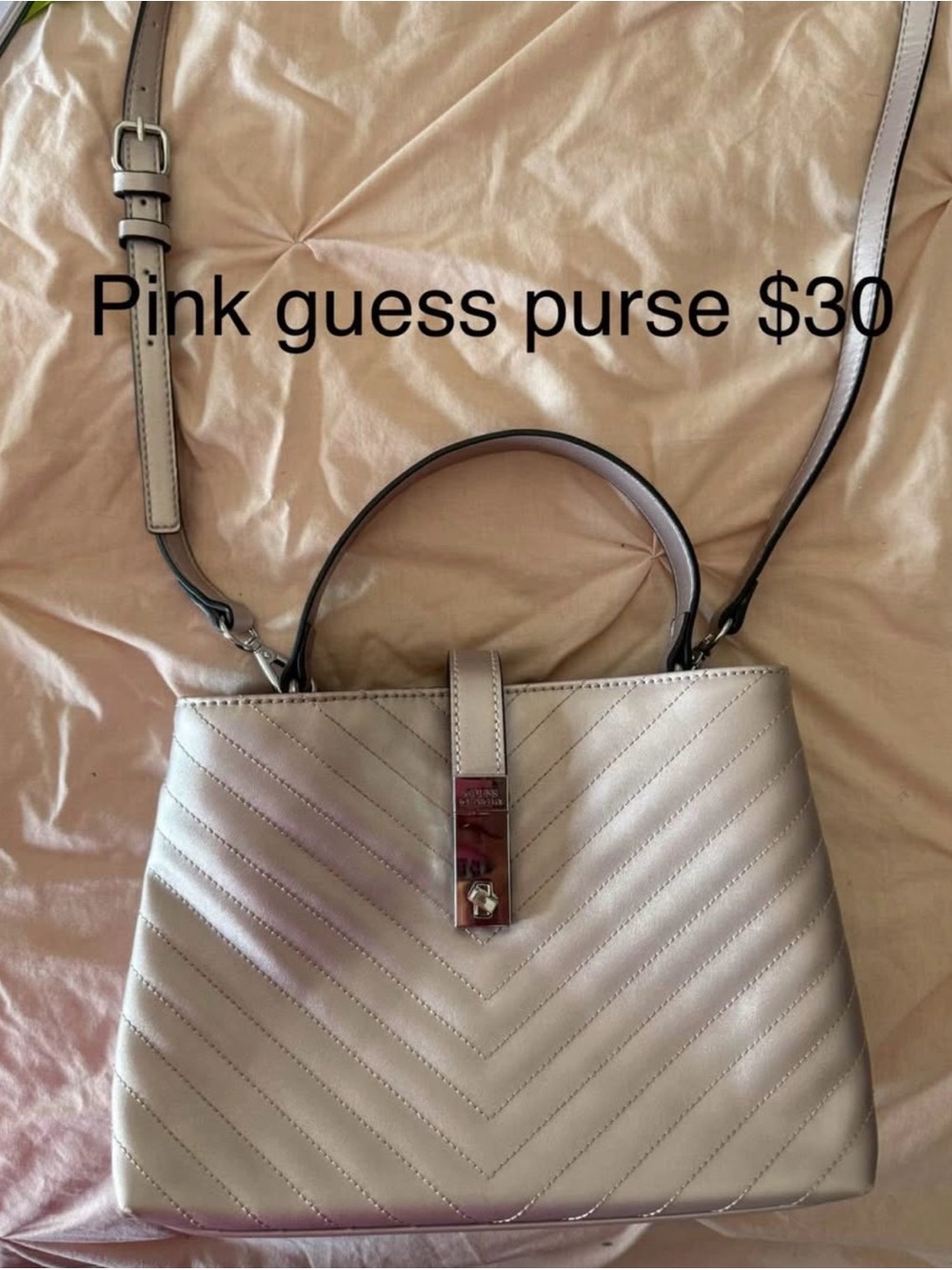 Guess Light Pink Quilted Top-Handle Satchel